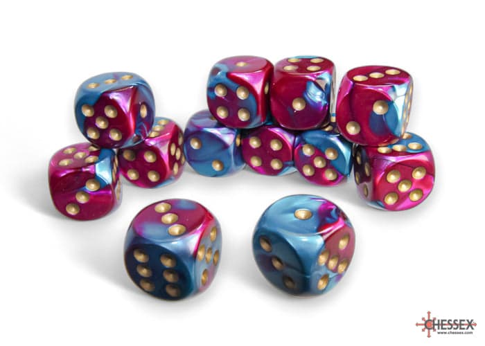 Chessex | 16mm D6 Dice Block | Gemini | Purple-Teal/Gold (CHX26649)