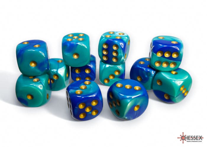 Chessex | 16mm D6 Dice Block | Gemini | Blue-Teal/Gold (CHX26659)