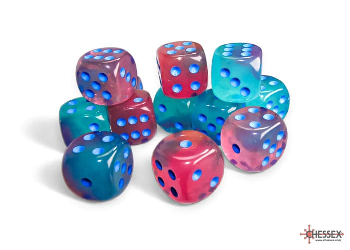Chessex | 16mm D6 Dice Block | Gemini | Gel Green-Pink/Blue (CHX26664)