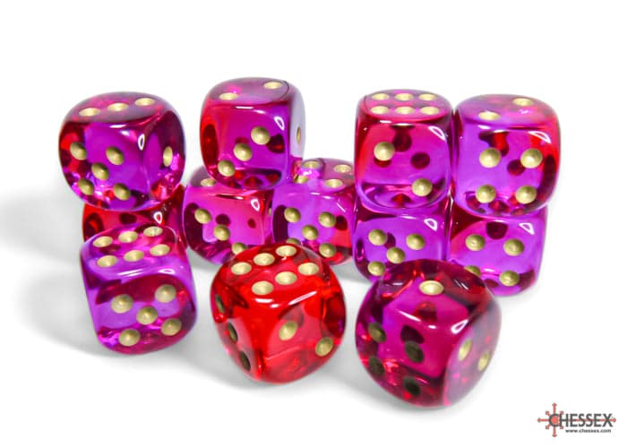 Chessex | 16mm D6 Dice Block | Gemini | Translucent Red-Violet/Gold (CHX26667)