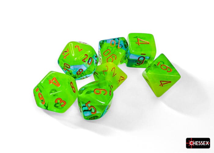 Chessex | Polyhedral Dice Set | Gemini | Plasma Green-Teal/Orange (CHX26470)