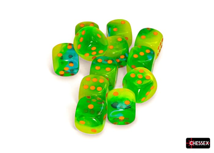 Chessex | 16mm D6 Dice Block | Gemini | Plasma Green-Teal/Orange (CHX26670)