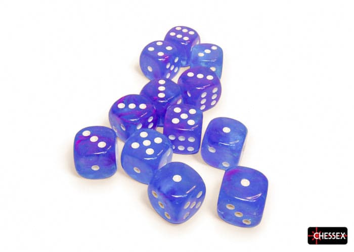 Chessex | d6 Dice Block | Acrylic | Nebula Aura/White 16mm d6 (12 dice) (CHX 27767)