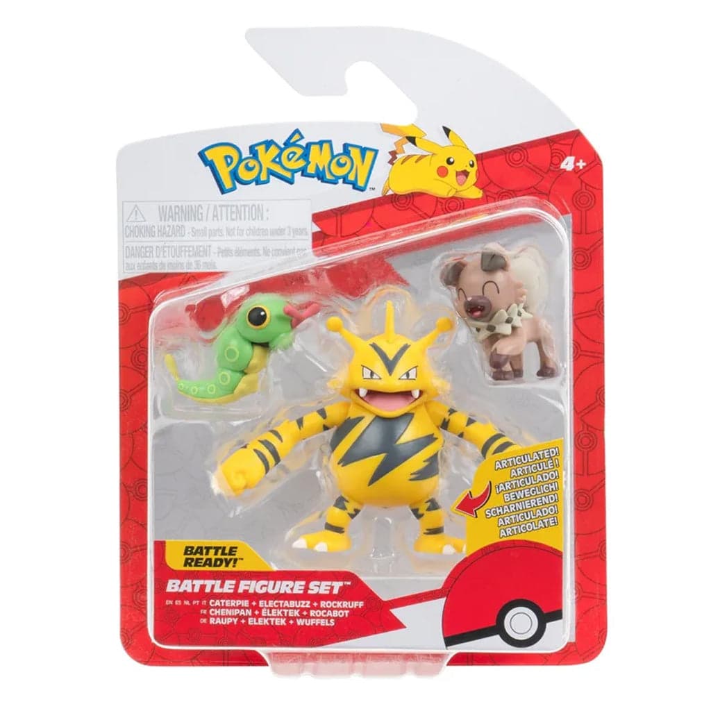 Pokemon Battle Figures | 3 Pack | Caterpie, Electabuzz & Rockruff