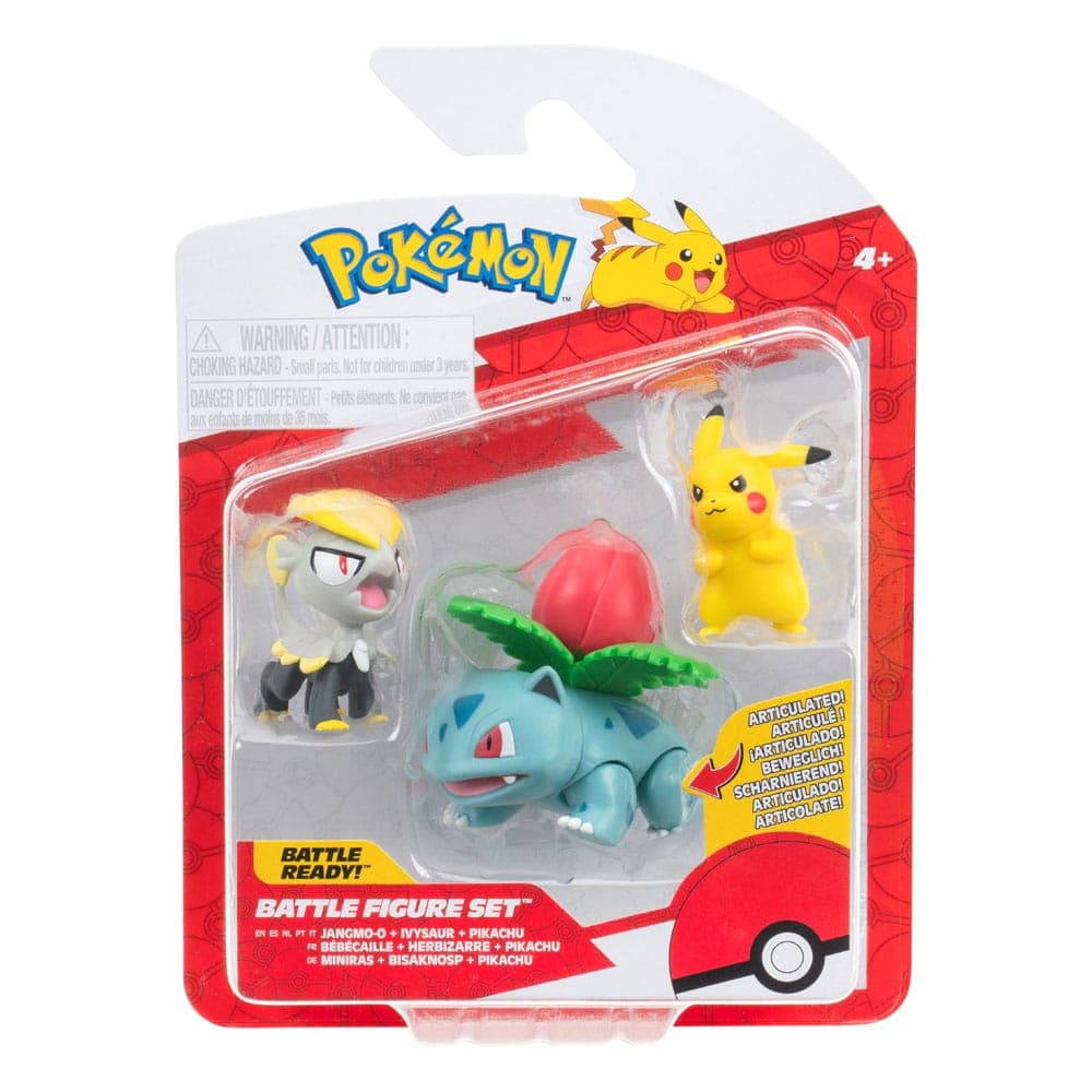 Pokemon Battle Figures | 3 Pack | Jangmo-o, Ivysaur & Pikachu