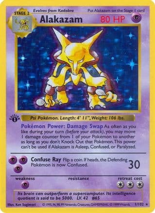 Alakazam 1- Base Set Shadowless 1st Edition Holofoil