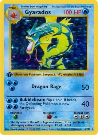 Gyarados 6- Base Set Shadowless Unlimited Holofoil