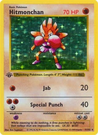 Hitmonchan 007- Base Set Shadowless 1st Edition Holofoil