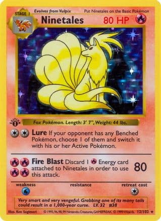 Ninetales 12/102 - Base Set Shadowless 1st Edition Holofoil