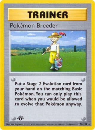 Pokemon Breeder 76/102 - Base Set Shadowless 1st Edition