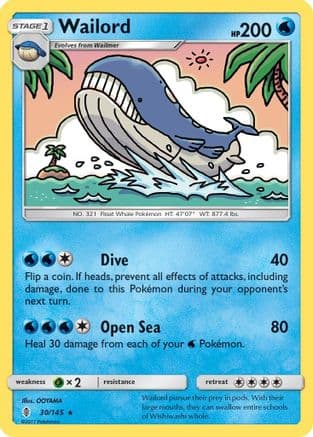 Wailord 030/145 - SM Guardians Rising Reverse Holofoil