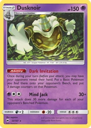 Dusknoir 053/147 - SM Burning Shadows Reverse Holofoil