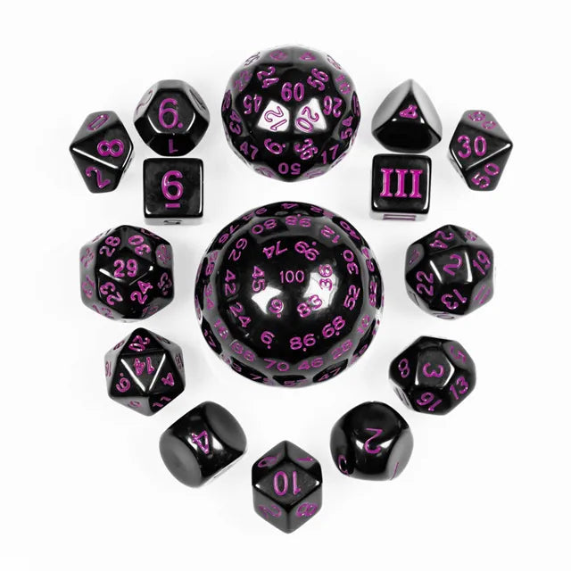 Polyhedral Dice Set | Acrylic | D3 to D100 - Purple | Set of 15 (D0192)