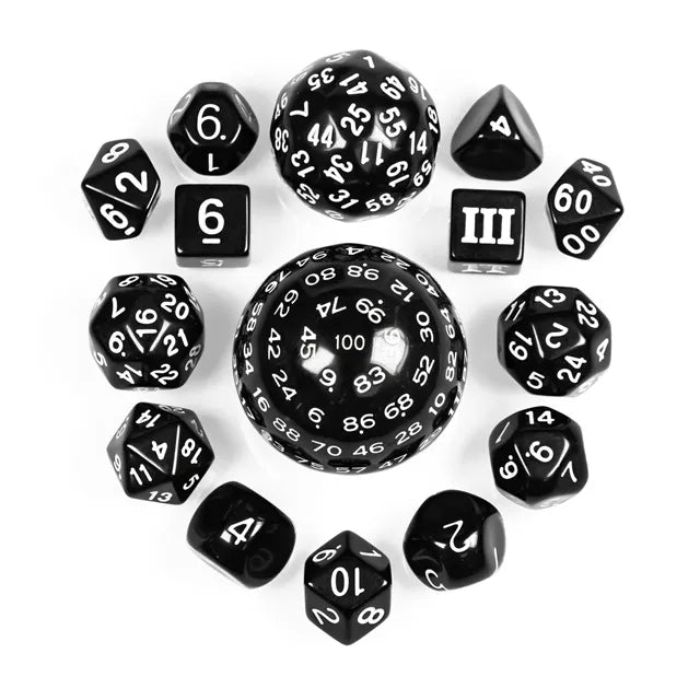 Polyhedral Dice Set | Acrylic | D3 to D100 - White | Set of 15 (D0193)