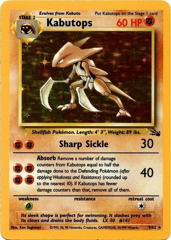 Kabutops (9) (9) 009 - Unlimited Holofoil Fossil - Holo Rare