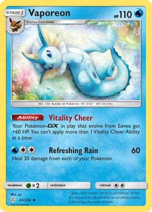 Vaporeon 042/236 - SM Cosmic Eclipse Reverse Holofoil