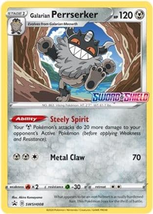 Galarian Perrserker SWSH008 (Prerelease) SWSH008/307 - SWSH Sword & Shield Promo Cards Holofoil