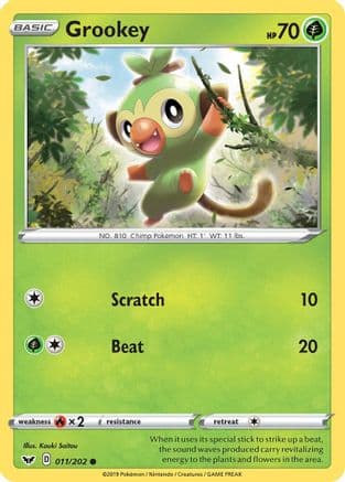 Grookey 011/202 - SWSH01 Sword & Shield Base Set Reverse Holofoil