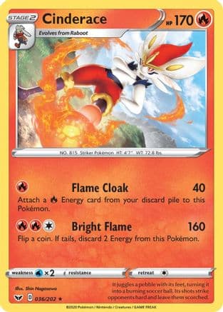 Cinderace 036/202 - SWSH01 Sword & Shield Base Set Reverse Holofoil