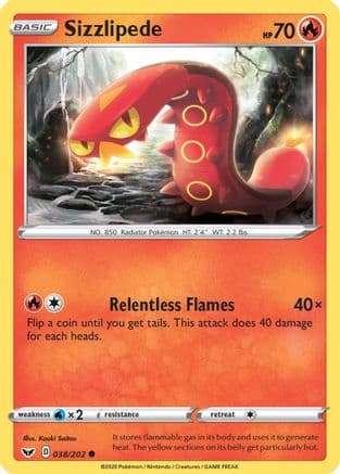 Sizzlipede 038/202 - SWSH01 Sword & Shield Base Set Reverse Holofoil
