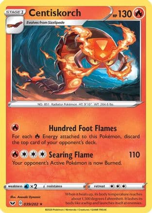Centiskorch 039/202 - SWSH01 Sword & Shield Base Set Reverse Holofoil