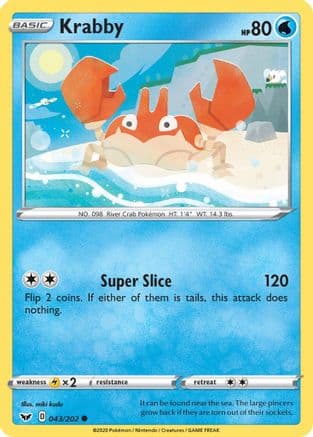 Krabby 043/202 - SWSH01 Sword & Shield Base Set Reverse Holofoil