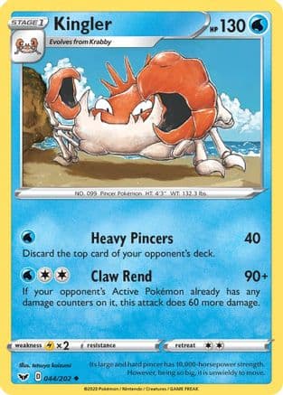 Kingler 044/202 - SWSH01 Sword & Shield Base Set Reverse Holofoil