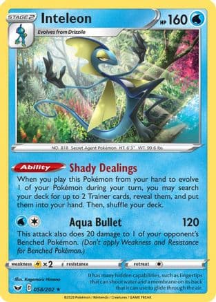Inteleon 058/202 - SWSH01 Sword & Shield Base Set Reverse Holofoil