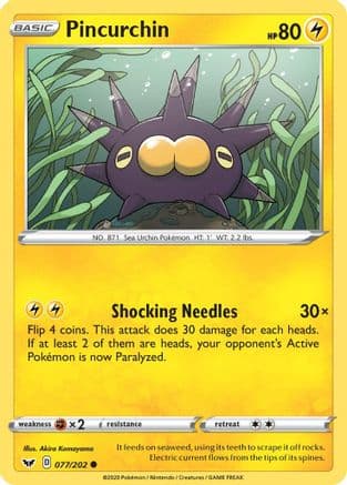 Pincurchin 077/202 - SWSH01 Sword & Shield Base Set Reverse Holofoil