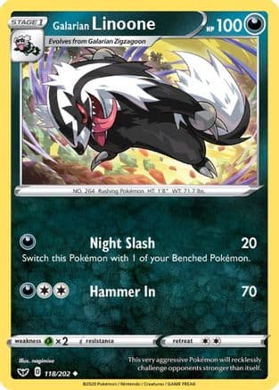 Galarian Linoone 118/202 - SWSH01 Sword & Shield Base Set Reverse Holofoil