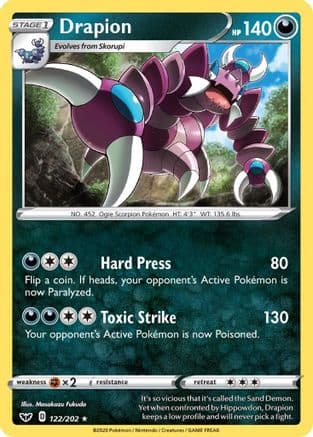 Drapion 122/202 - SWSH01 Sword & Shield Base Set Reverse Holofoil