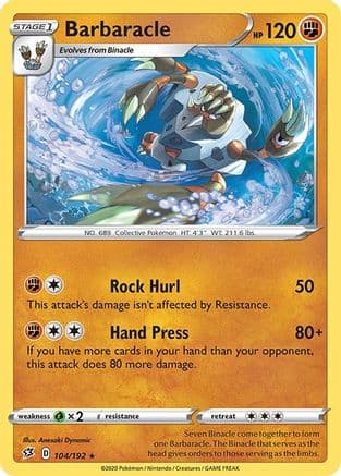 Barbaracle 104/192 - SWSH02 Rebel Clash Reverse Holofoil