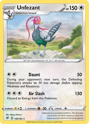 Unfezant 145/192 - SWSH02 Rebel Clash Reverse Holofoil
