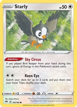 Starly 145 - Reverse Holofoil SWSH03 Darkness Ablaze - Common