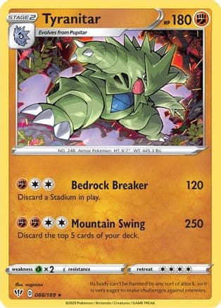 Tyranitar 088 - Reverse Holofoil SWSH03 Darkness Ablaze - Holo Rare