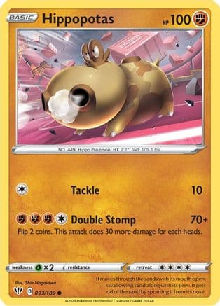 Hippopotas 093/189 - SWSH03 Darkness Ablaze Reverse Holofoil