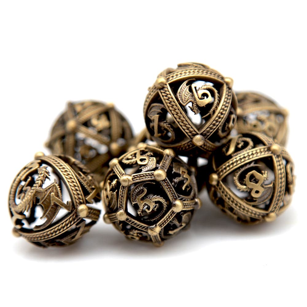 RPG Dice Set | Hollow Metal | Dragon Orb - Bronze | Set of 7 (D0226)