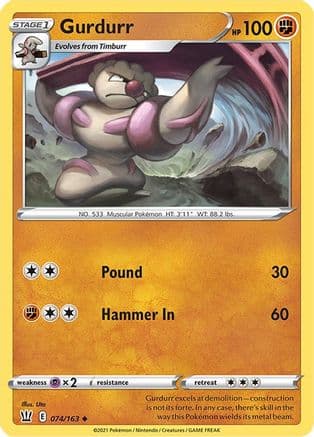 Gurdurr 074 - Reverse Holofoil SWSH05 Battle Styles - Uncommon