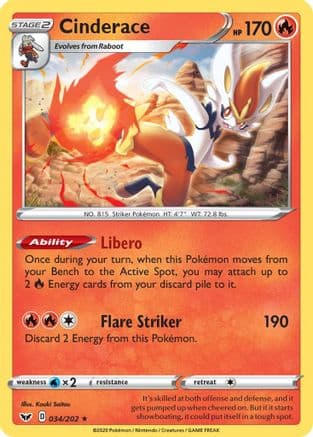 Cinderace (Non-Holo) 34/202 - Deck Exclusives