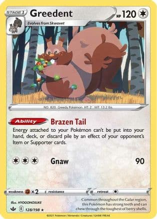 Greedent 128/198 - SWSH06 Chilling Reign Reverse Holofoil