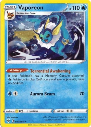 Vaporeon (Cosmos Holo) 030/185 - Miscellaneous Cards & Products Holofoil
