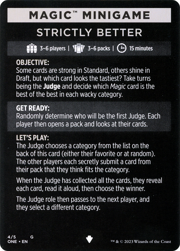 Strictly Better // Strictly Better (cont'd) (MONE-004) - Phyrexia: All Will Be One Minigames