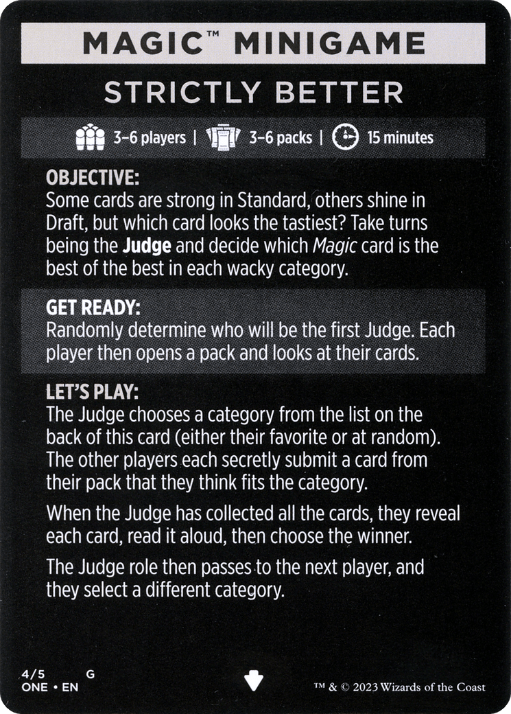 Strictly Better // Strictly Better (cont'd) (MONE-004) - Phyrexia: All Will Be One Minigames