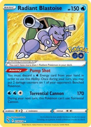 Radiant Blastoise 018/78 - Pokemon GO Holofoil