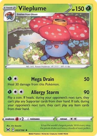 Vileplume 003 - Reverse Holofoil SWSH11 Lost Origin - Holo Rare