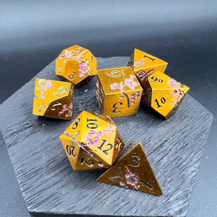 Polyhedral Dice Set | Metal | "Plum Blossom" - Bronze and Purple | Set of 7 (D0275)