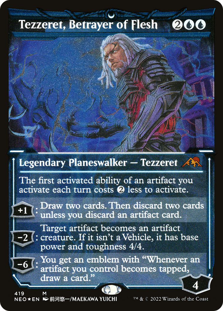 Tezzeret, Betrayer of Flesh (NEO-419) - Kamigawa: Neon Dynasty: (Showcase) Etched Foil
