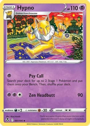 Hypno 061 - Reverse Holofoil SWSH12 Silver Tempest - Uncommon