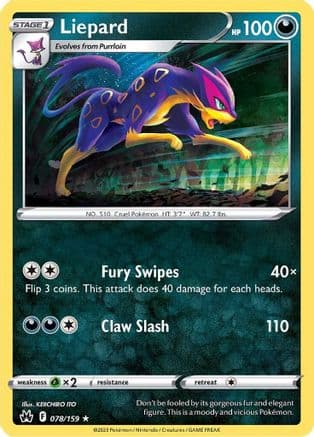 Liepard 078 - Reverse Holofoil Crown Zenith - Rare