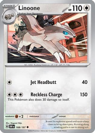 Linoone 168- SV03 Obsidian Flames Reverse Holofoil